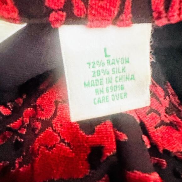 Laura Ashley Women Button Top Large Silk Red Sheer Velvet Burnout Paisley Office - Picture 9 of 10